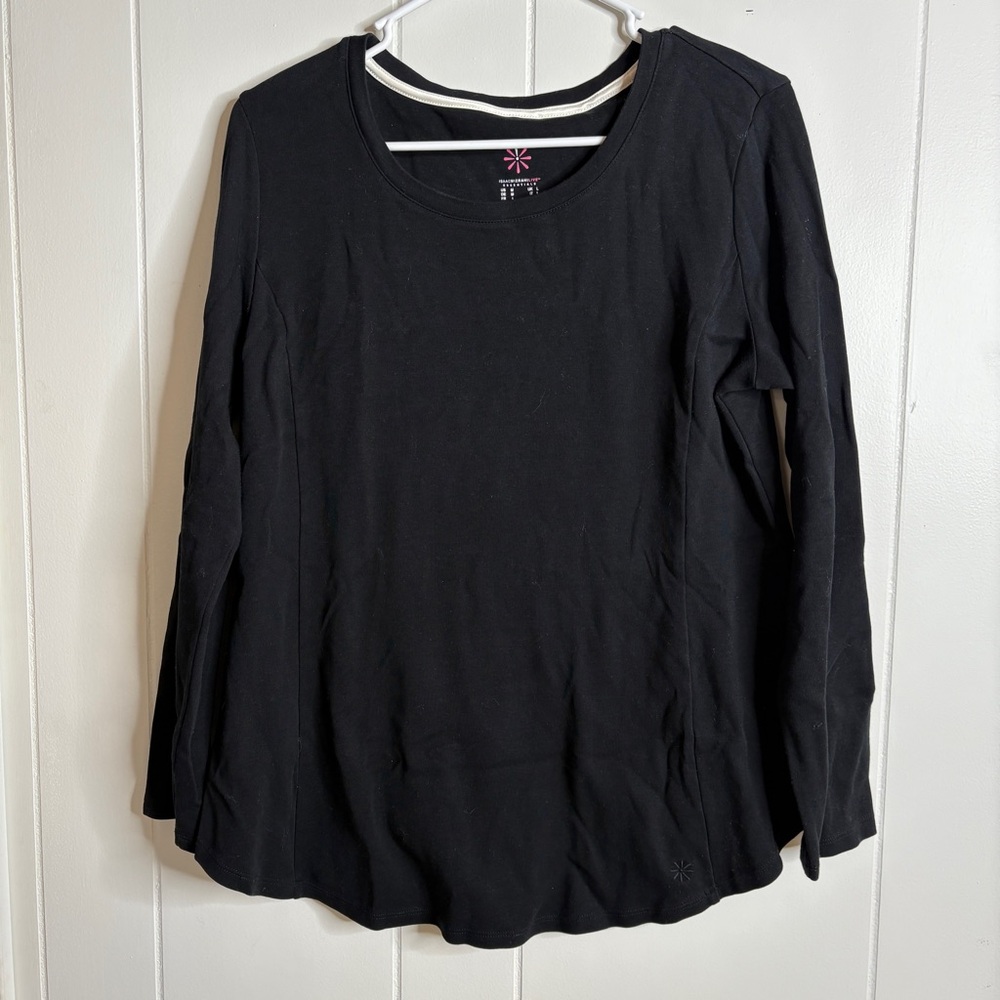 Isaac Mizrahi Live! Black Long Sleeve Tee Women's Top Scoop Neck Relaxed Fit